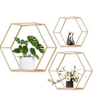 3 Piece Gold Hexagon Wall Shelf New without tags